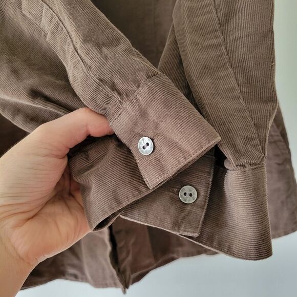 J. Jill 100% Cotton Corduroy Brown Button-Up Shirt Pockets Medium Soft - Picture 6 of 7